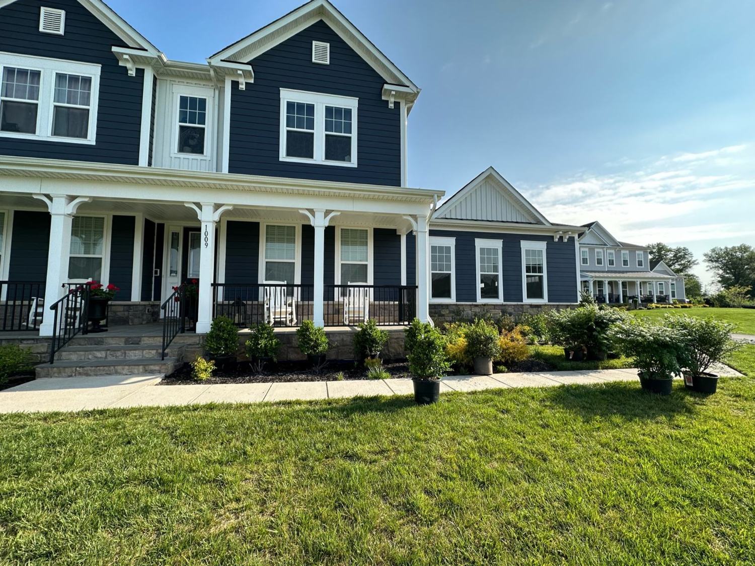 Landscape installation in progress at a new home in Ashburn, Virginia